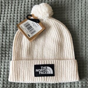 The North Face white Pom-Pom Beanie